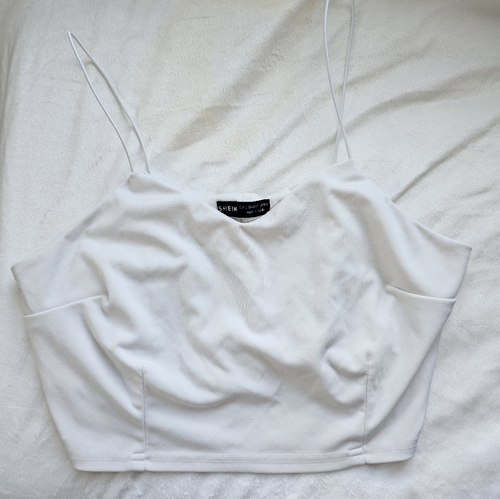 White Cropped Spaghetti Strap Tank Top